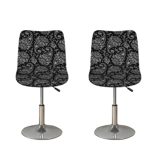 White And Black Paisley Pattern Print Bar Stool Covers