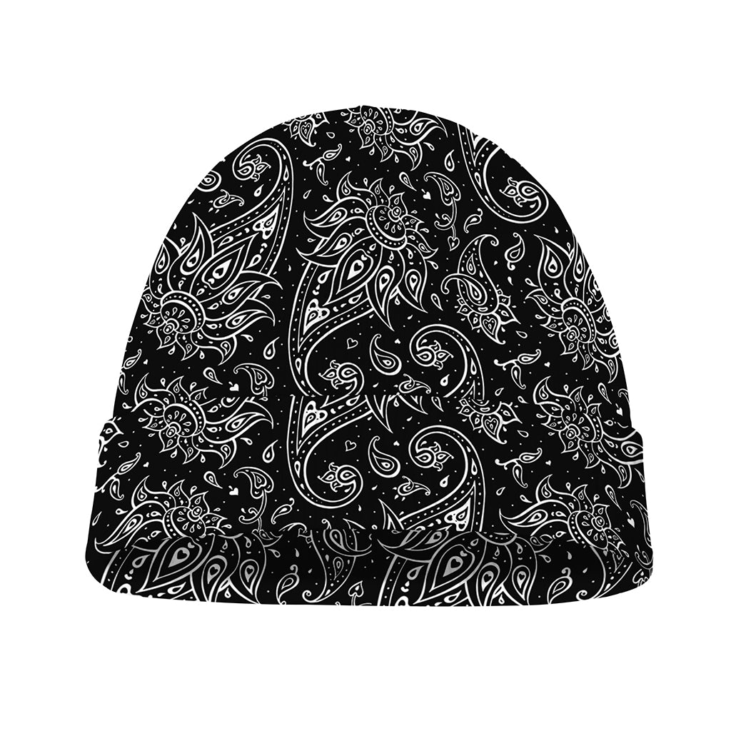 White And Black Paisley Pattern Print Beanie