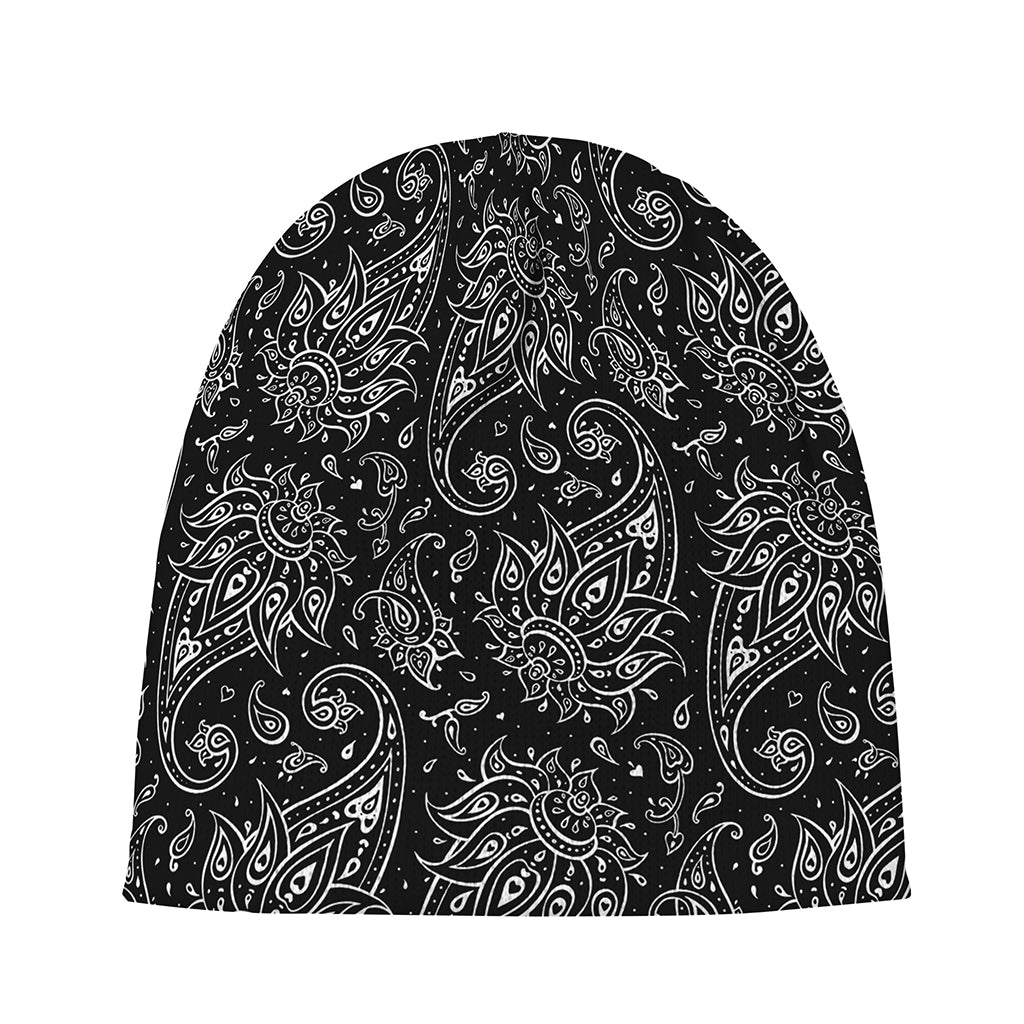 White And Black Paisley Pattern Print Beanie