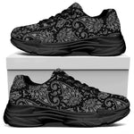 White And Black Paisley Pattern Print Black Chunky Shoes