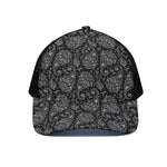 White And Black Paisley Pattern Print Black Mesh Trucker Cap