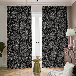 White And Black Paisley Pattern Print Blackout Pencil Pleat Curtains