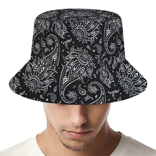 White And Black Paisley Pattern Print Bucket Hat