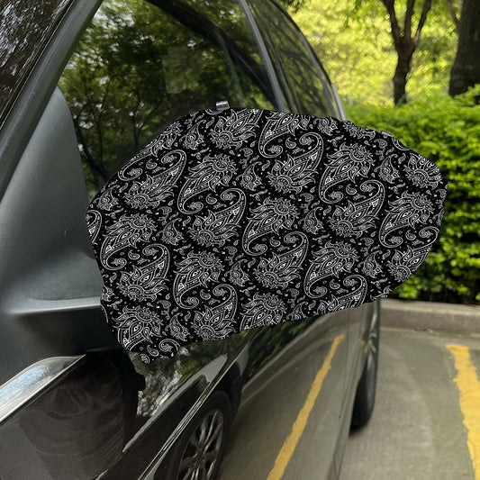 White And Black Paisley Pattern Print Car Side Mirror Covers
