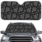 White And Black Paisley Pattern Print Car Windshield Sun Shade