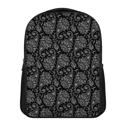 White And Black Paisley Pattern Print Casual Backpack