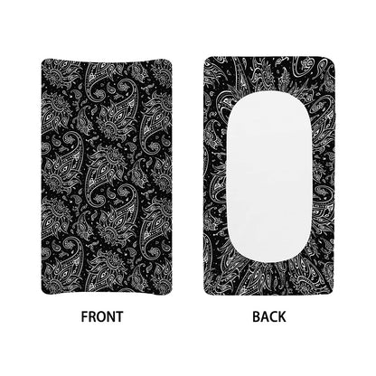 White And Black Paisley Pattern Print Changing Pad Cover