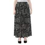 White And Black Paisley Pattern Print Chiffon Maxi Skirt