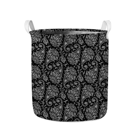 White And Black Paisley Pattern Print Collapsible Laundry Basket