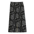 White And Black Paisley Pattern Print Cotton Front Slit Maxi Skirt