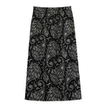 White And Black Paisley Pattern Print Cotton Front Slit Maxi Skirt