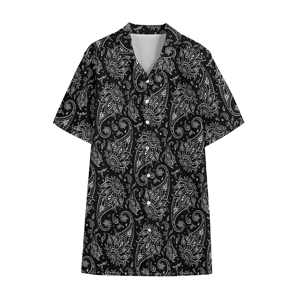White And Black Paisley Pattern Print Cotton Hawaiian Shirt