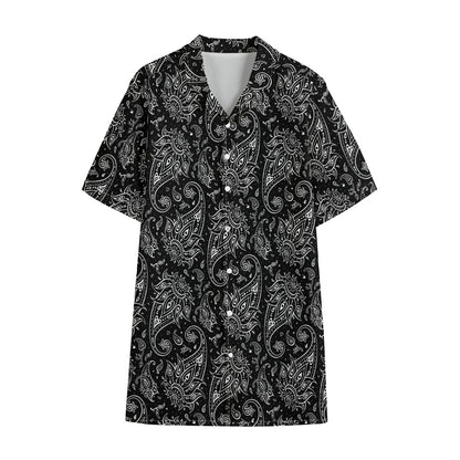 White And Black Paisley Pattern Print Cotton Hawaiian Shirt