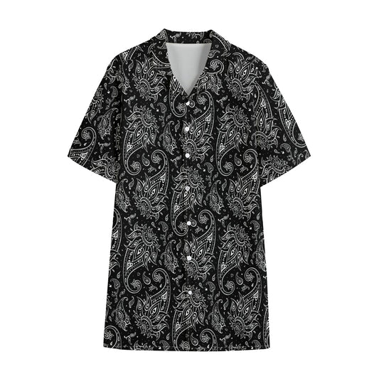 White And Black Paisley Pattern Print Cotton Hawaiian Shirt