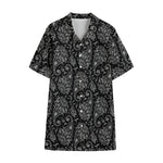 White And Black Paisley Pattern Print Cotton Hawaiian Shirt
