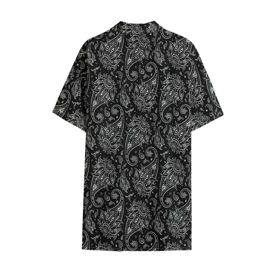 White And Black Paisley Pattern Print Cotton Hawaiian Shirt