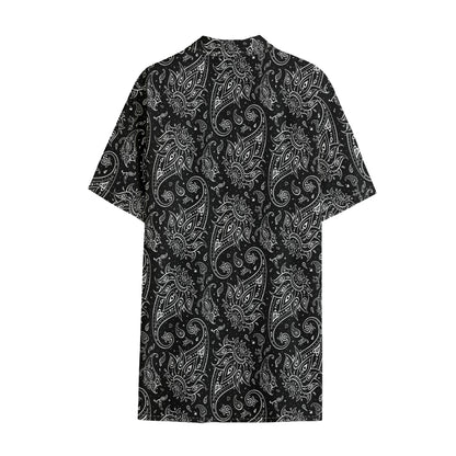 White And Black Paisley Pattern Print Cotton Hawaiian Shirt