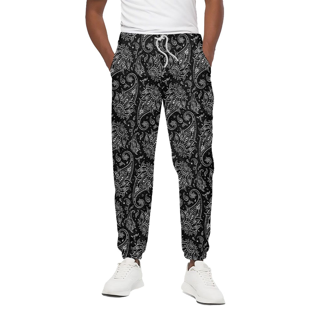 White And Black Paisley Pattern Print Cotton Pants
