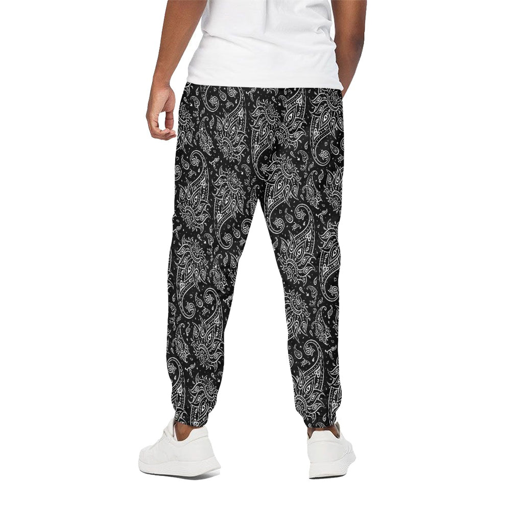 White And Black Paisley Pattern Print Cotton Pants