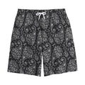 White And Black Paisley Pattern Print Cotton Shorts