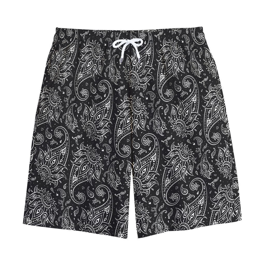 White And Black Paisley Pattern Print Cotton Shorts