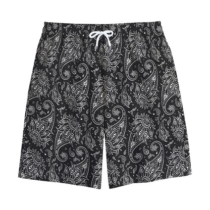 White And Black Paisley Pattern Print Cotton Shorts