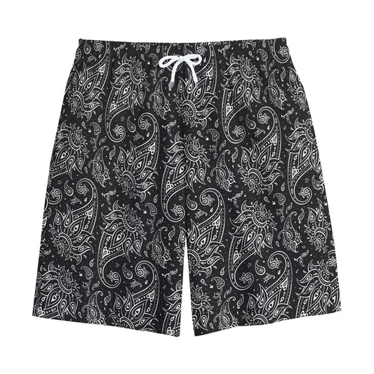 White And Black Paisley Pattern Print Cotton Shorts
