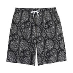 White And Black Paisley Pattern Print Cotton Shorts