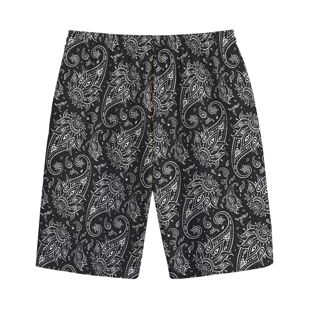 White And Black Paisley Pattern Print Cotton Shorts
