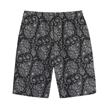 White And Black Paisley Pattern Print Cotton Shorts