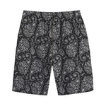 White And Black Paisley Pattern Print Cotton Shorts