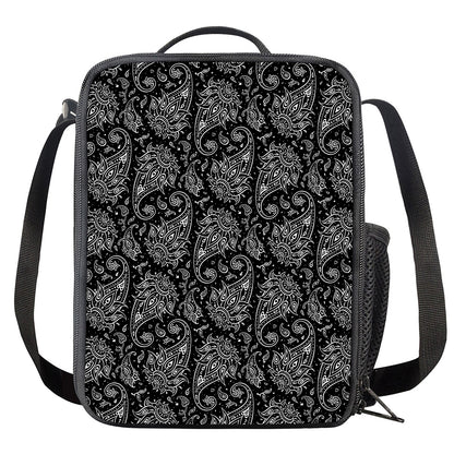 White And Black Paisley Pattern Print Crossbody Lunch Bag