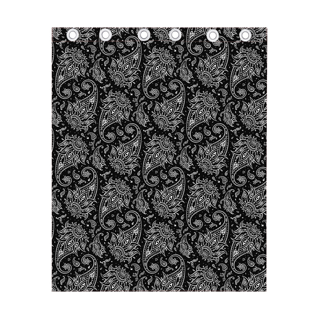 White And Black Paisley Pattern Print Curtain