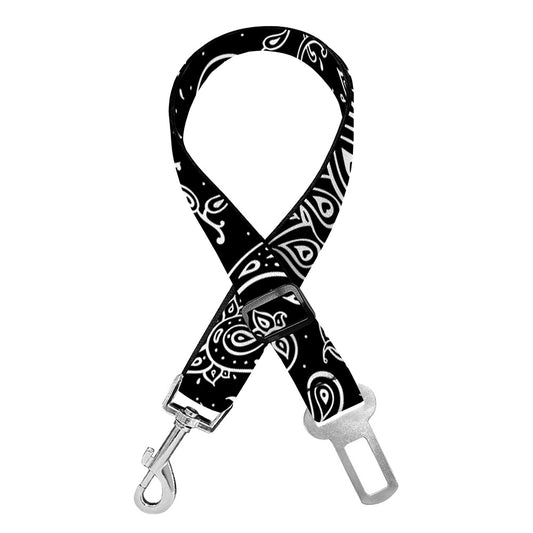 White And Black Paisley Pattern Print Dog Seat Belt