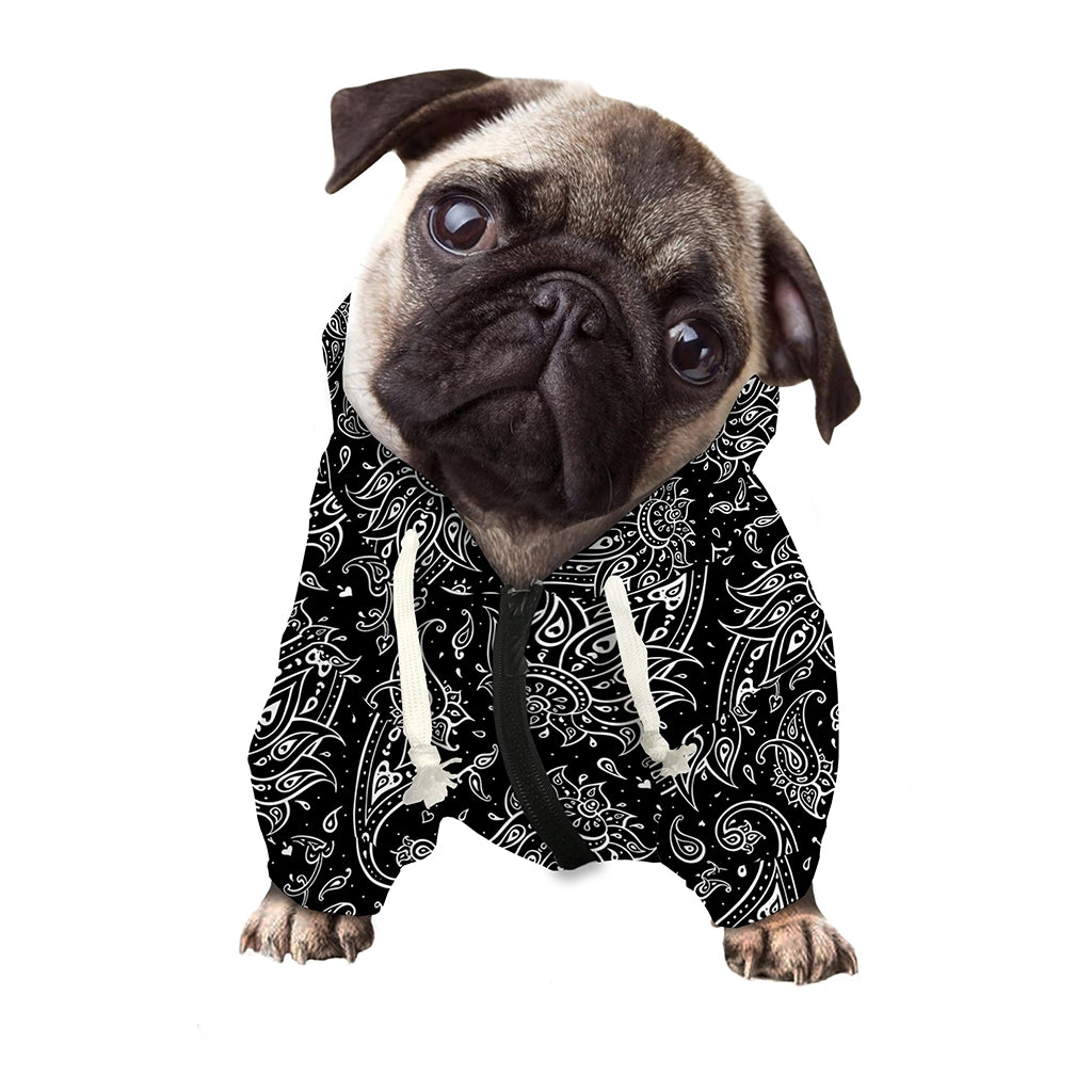 White And Black Paisley Pattern Print Dog Zip Up Hoodie