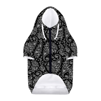 White And Black Paisley Pattern Print Dog Zip Up Hoodie