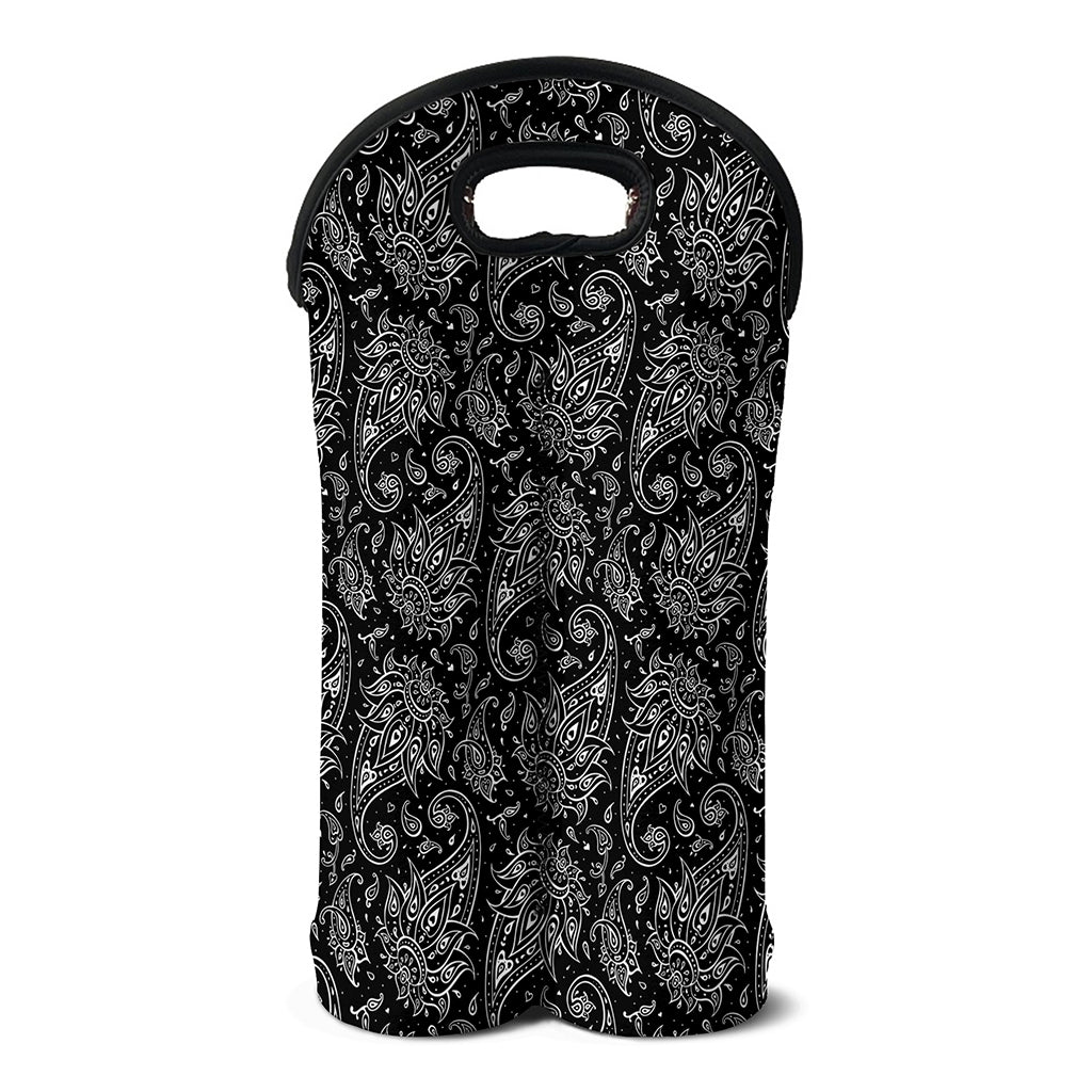 White And Black Paisley Pattern Print Double Neoprene Wine Tote