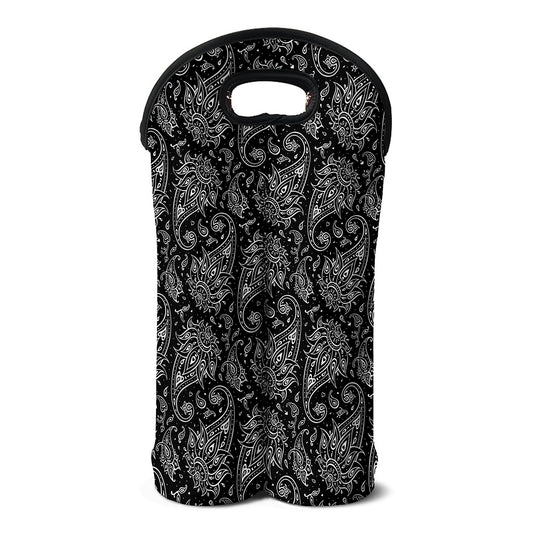 White And Black Paisley Pattern Print Double Neoprene Wine Tote