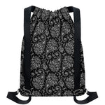 White And Black Paisley Pattern Print Drawstring Backpack