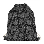 White And Black Paisley Pattern Print Drawstring Bag