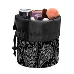 White And Black Paisley Pattern Print Drawstring Makeup Bag