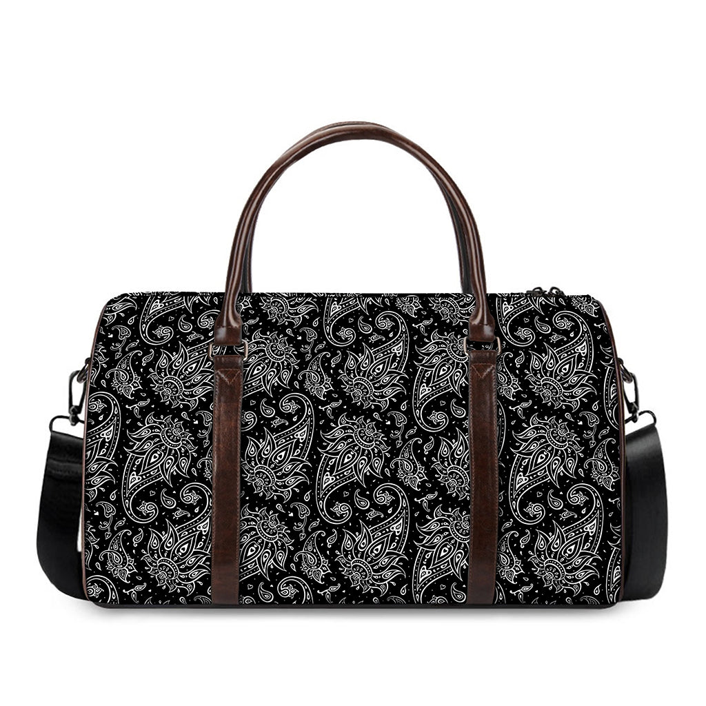 White And Black Paisley Pattern Print Duffle Bag