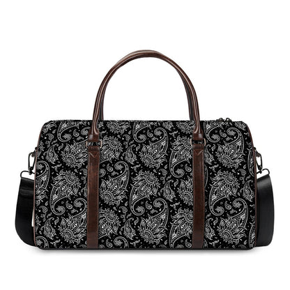 White And Black Paisley Pattern Print Duffle Bag