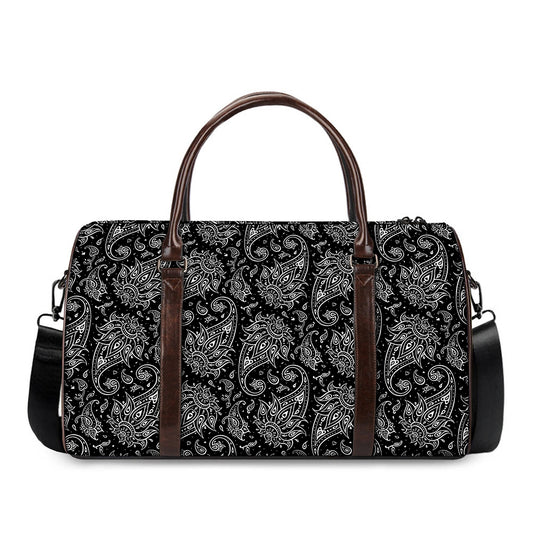 White And Black Paisley Pattern Print Duffle Bag