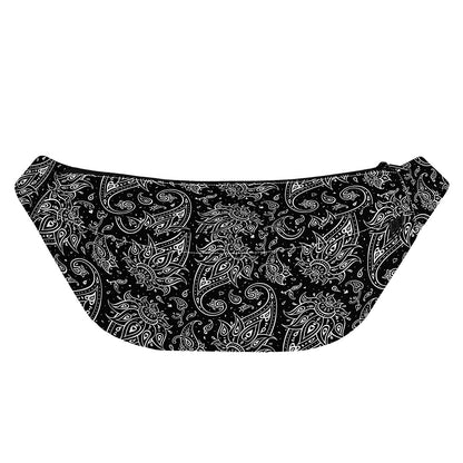 White And Black Paisley Pattern Print Fanny Pack