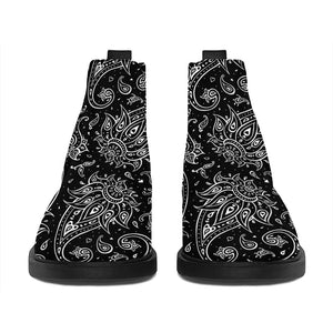 White And Black Paisley Pattern Print Flat Ankle Boots