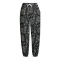 White And Black Paisley Pattern Print Fleece Lined Knit Pants