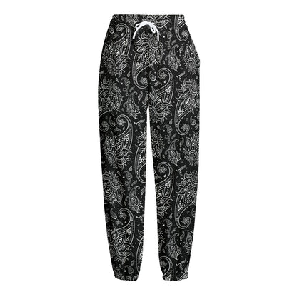 White And Black Paisley Pattern Print Fleece Lined Knit Pants