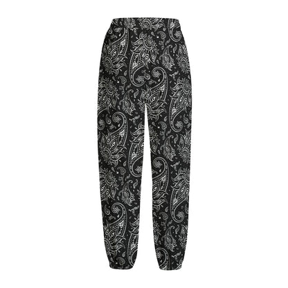 White And Black Paisley Pattern Print Fleece Lined Knit Pants
