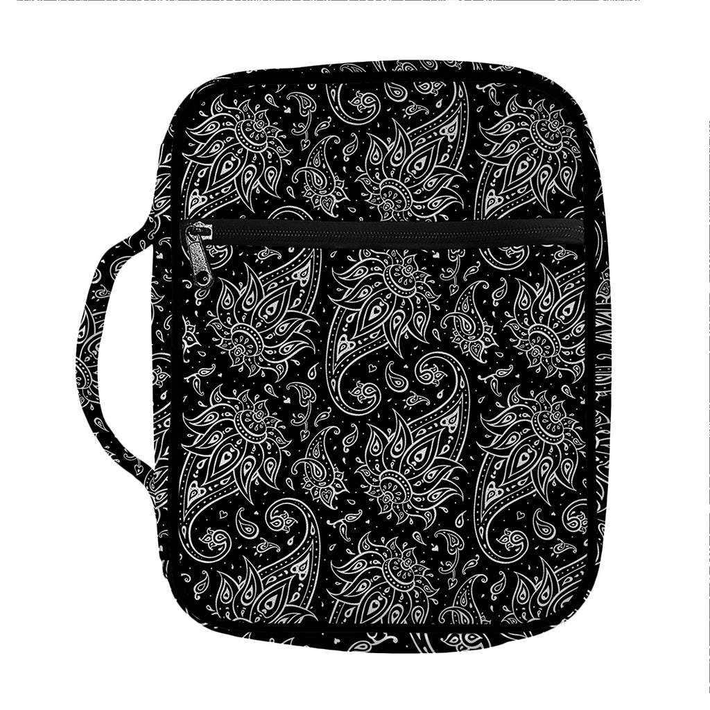 White And Black Paisley Pattern Print Front Pocket Bible Bag